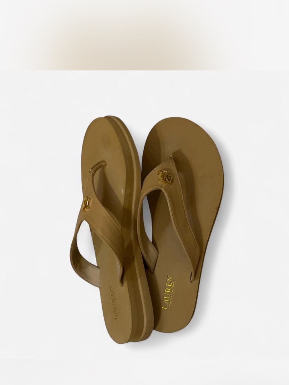 Lauren Ralph Lauren Tan Logo Thong Sandals